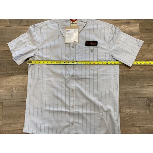 Simms Fishing Shop Shirt Mens M Short Sleeve Striped Quick Dry Zipper Pocket - Picture 5 of 8